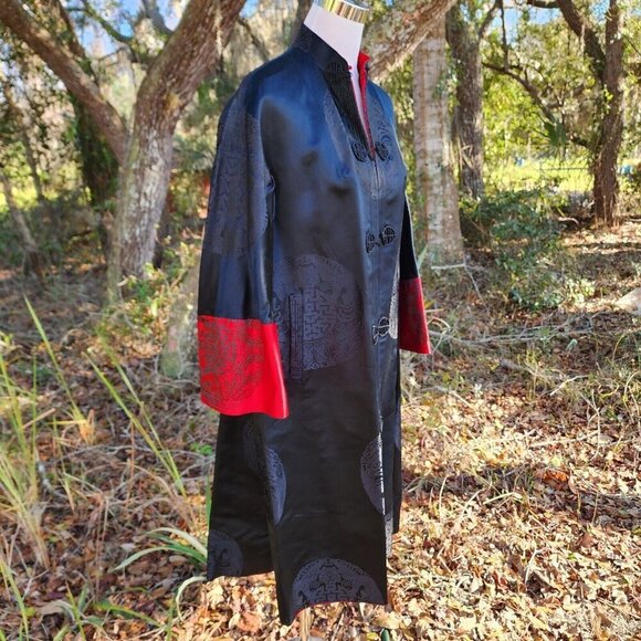 Rare VTG Reversible RED/BLACK Asian Oriental SILK? Kimono JACKET Chest 43' - Picture 11 of 15